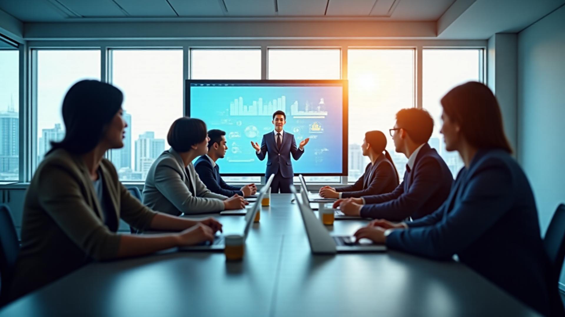 현대적인 서울 사무실에서 은솔 전문가가 기업 직원들에게 맞춤형 교육을 진행하는 모습